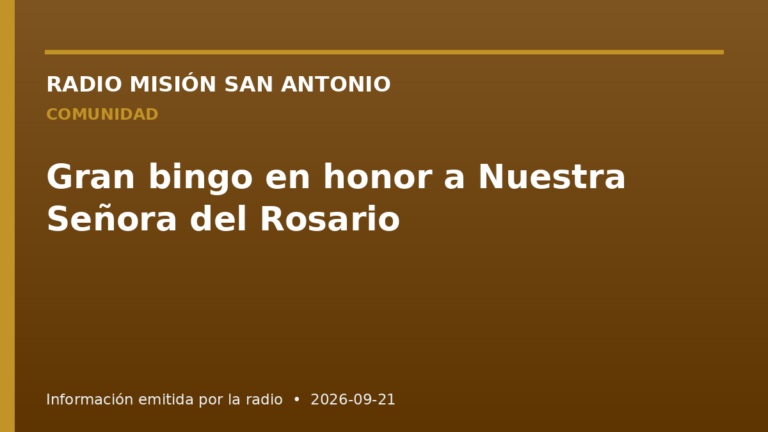 Misión Franciscana de Zumba invita a gran bingo en honor a Nuestra Señora del Rosario